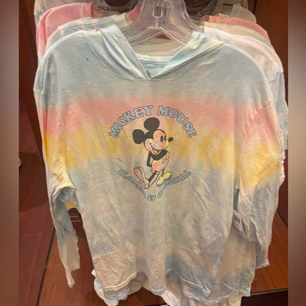 🆕 Disney Parks Pastel Tie Dye Mickey Mouse Hooded T-Shirt Sz Large NWT